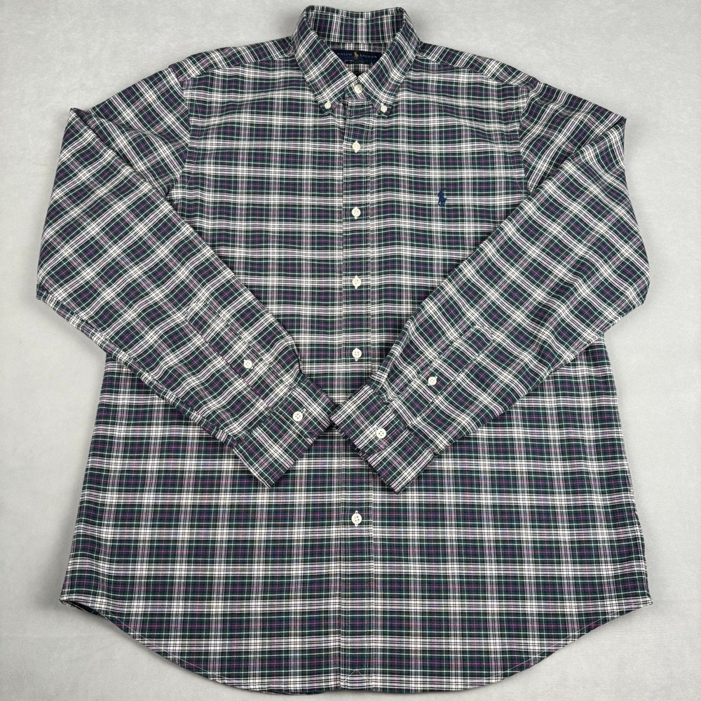 Polo Ralph Lauren Button Down Shirt Long Sleeve Blue Plaid Classic Wealth Prep L